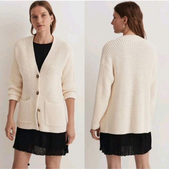 Madewell Textural-Stitch Chunky Knit V-Neck Cardigan Sweater Medium Button Up - Picture 1 of 11